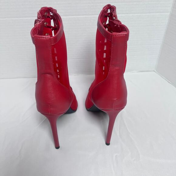 Anne Michelle Deliver the Heat Red Lace Up Pointed Toe Stiletto Booties Womens 6 - Picture 5 of 8